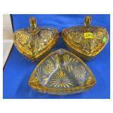 Hazel Atlas Amber Glass Triangle Candy Dishes