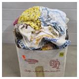 Box Lot of Doilies, Linens, Sewing Materials