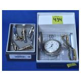 Hunting Scene Pocket Watch, Tie Clips,