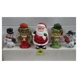 Vtg Xmas Snowman S&P Shakers, Santa Planter,