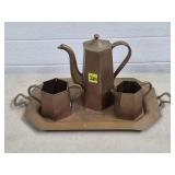 Vtg Art Deco Copper Plated Floral Etched Tea Set