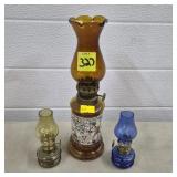 Lot of 3 Vintage Mini Glass Oil Lamps
