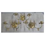 Lot of 3 Matching Brass 2 Light Wall Sconces