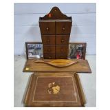 Vtg Wooden Wall Cabinet, Framed Mirrors, Fish