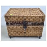 Wicker Chest w/ Tablecloths, Linens, Place Mats