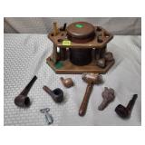 Vtg Smoking Pipes w/ Stand & Parts