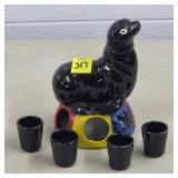 7' H Vtg Seal Figural Handpainted Liquor Set
