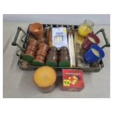 Lot of Candles w/ Basket w/ Metal Handles