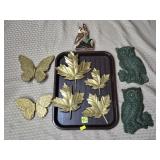 Lot of Brass Maple Leaf Plaques, Butterfly Plaque