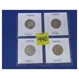 Lot of (4) 1900-1912 V Nickels