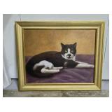 Black & White Tuxedo Cat Print in Gold Frame