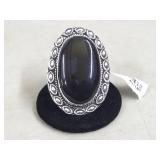 Black Onyx German Silver Ring, Size 9