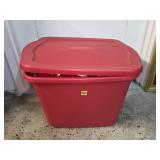 Red Tote of Assorted Xmas Decorations