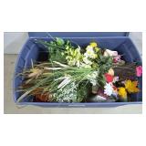 Tote w/ Assorted Faux Flowers, Household Decor
