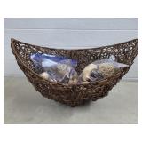 Brown Wicker Boat-Skiff Basket w/ Dried Botanical