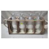 Rustic Wood Crate w/ Ropes & 4 Glass Bottles Decor
