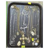 Tray Lot of Religious Pendants, Crosses, Necklaces