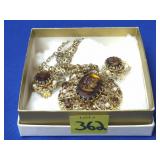 Vintage Gold Tone Filigree Cameo Jewelry Set