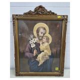 Antique Saint Joseph Holding Christ Picture