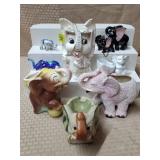 Lot of Vtg MCM Elephant Planters, Ashtray, Figures
