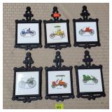 Lot of 6 Antique Car Tile Cast Iron Trivets