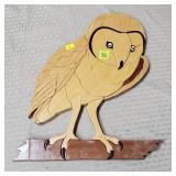 Handcrafted Wood Intasia Barn Owl Wall Plaque