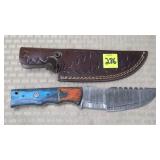 Damascus Steel Knife w/ Leather Sheath