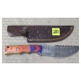 Damascus Steel Knife w/ Leather Sheath