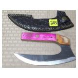Damascus Steel Ulu Knife w/ Leather Sheath