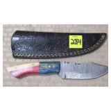 Damascus Steel Knife w/ Leather Sheath