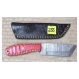 Damascus Steel Knife w/ Leather Sheath
