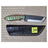 Damascus Steel Knife w/ Leather Sheath