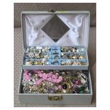 Vtg Jewelry Box w/ Costume Rings, Necklaces,