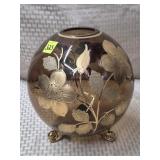 Vintage Bohemian MCM Amber Glass Footed Bowl