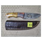 Damascus Steel Knife w/ Leather Sheath