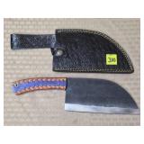 Damascus Steel Cleaver w/ Leather Sheath