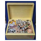 Wood Jewelry Box w/ Beaded, Gold & Silvertone