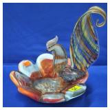 Hand Blown Glass Rooster Dish