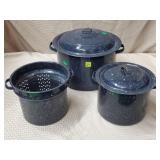 Vtg Black Speckled Enamelware Canning & Stock Pot