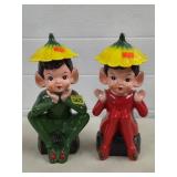 Pair of Pixe Elf w/ Flower Hat Statues FIgurines