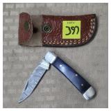 Damascus Steel Knife w/ Leather Sheath