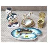 Small Mouthed Bass Ashtray, 22k Gold Horse