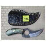 Damascus Steel Skinner Knife w/ Leather Sheath