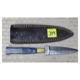 Damascus Steel Dagger Knife w/ Leather Sheath