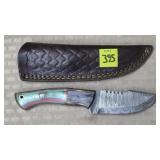 Damascus Steel Knife w/ Leather Sheath