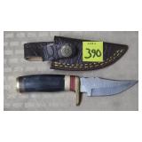 Damascus Steel Knife w/ Leather Sheath