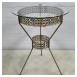 Vintage Metal Accent Table w/ Glass Top