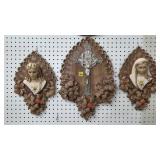 Set of 3 MCM Relgiious Chalkware Wall Plaques