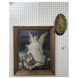 Vintage Guardian Angel Picture & Wooden Picture