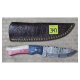 Damascus Steel Knife w/ Leather Sheath